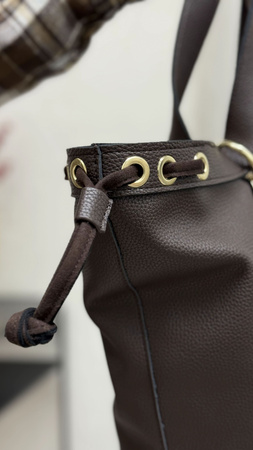 Shopperka damska z ozdobnym pasem – czekolada Laura Biaggi