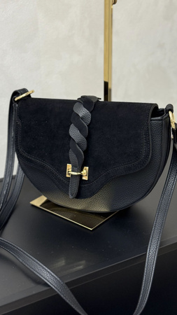 Torebka damska z klapką – zamszowa struktura i pleciony pasek Beż Laura biaggi