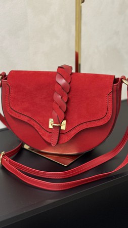 Torebka damska z klapką – zamszowa struktura i pleciony pasek Beż Laura biaggi