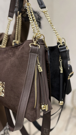 Torebka damska Laura Biaggi – zamszowa torebka z łańcuchem