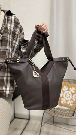 Shopperka damska z ozdobnym pasem – czarna zamsz Laura Biaggi