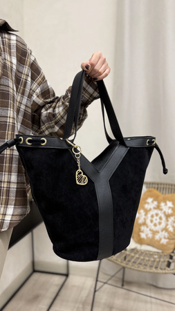 Shopperka damska z ozdobnym pasem – czarna Laura Biaggi