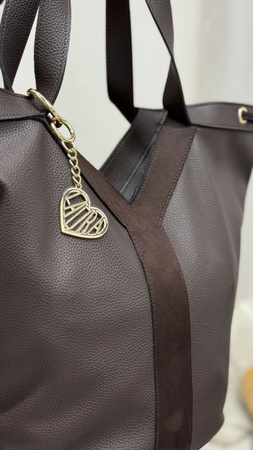 Shopperka damska z ozdobnym pasem – czekolada Laura Biaggi